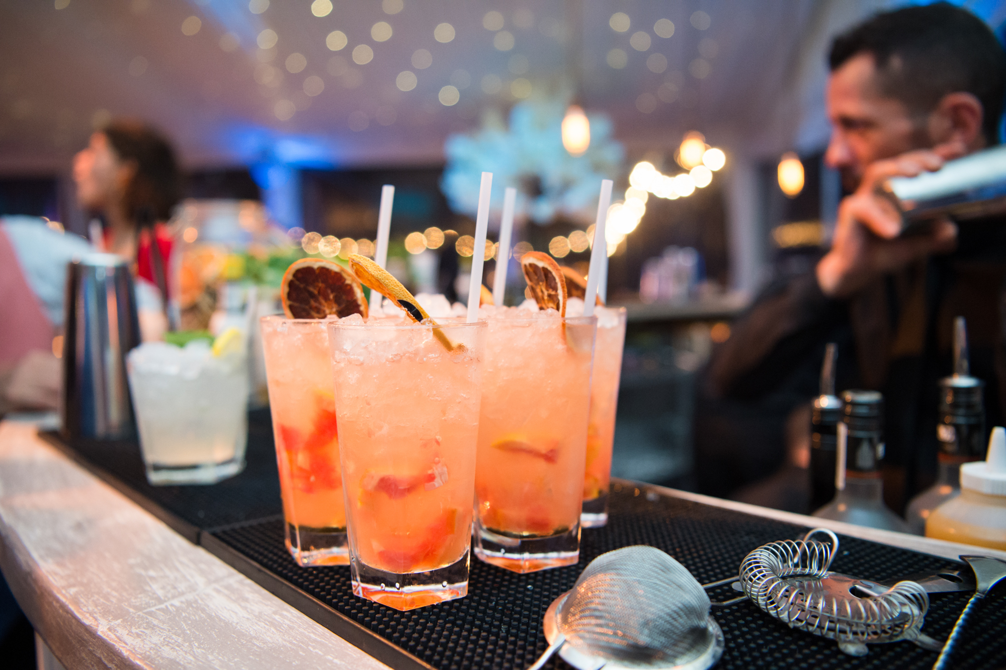 Freshly made cocktails on the bar by Exquisite cocktails 